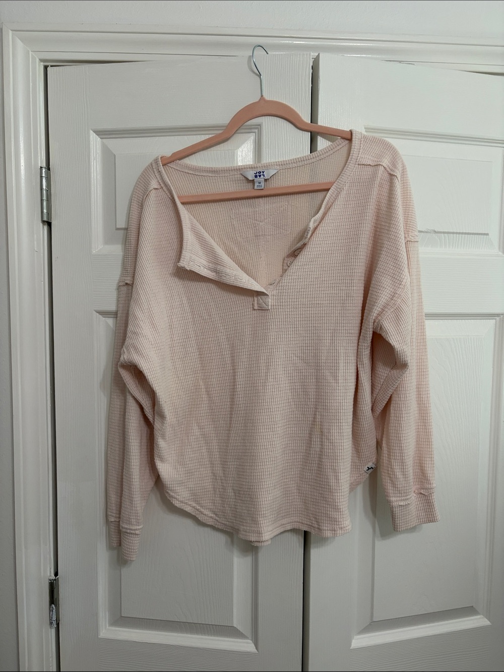 JoyLab Waffle Henley Long Sleeve Top - Pale Blush